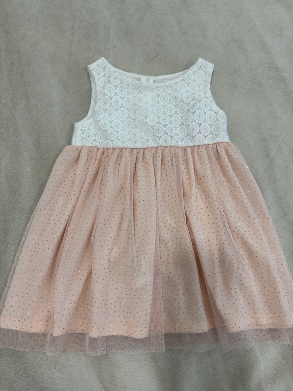 Infant Girls White Lace & Blush Pink Tulle Dress